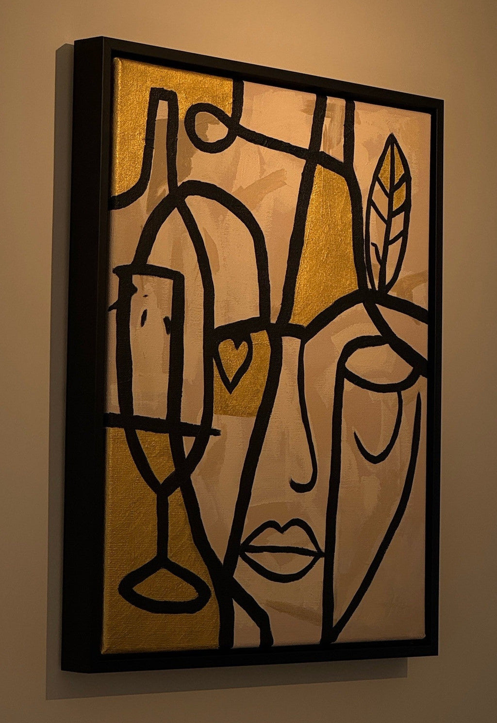 Good Company van HITZRD - zijaanzicht van het originele kunstwerk met zwevende zwarte houten baklijst 
